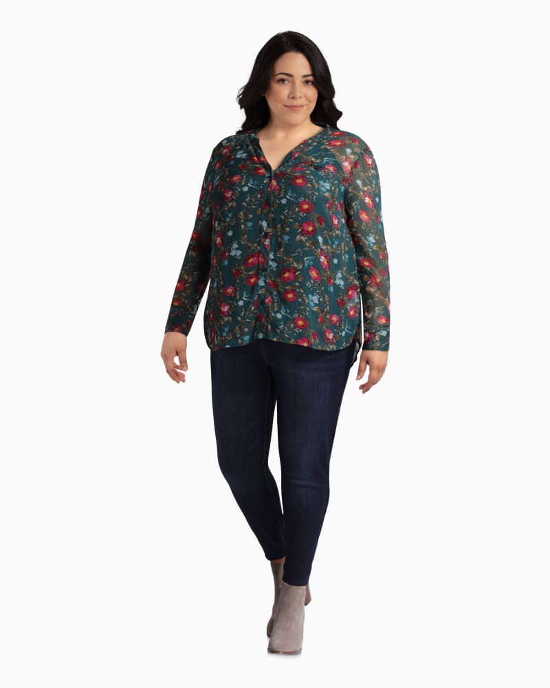 Plus size model with rectangle body shape wearing Demi Button Down Floral Blouse by Kut From The Kloth | Dia&Co | dia_product_style_image_id:110815
